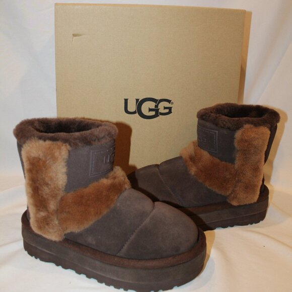 UGG‎ WOMEN'S CHILLAPEAK CLASSIC SHORT SUEDE SHEARLING LINED BOOTS BROWN - Picture 1 of 8